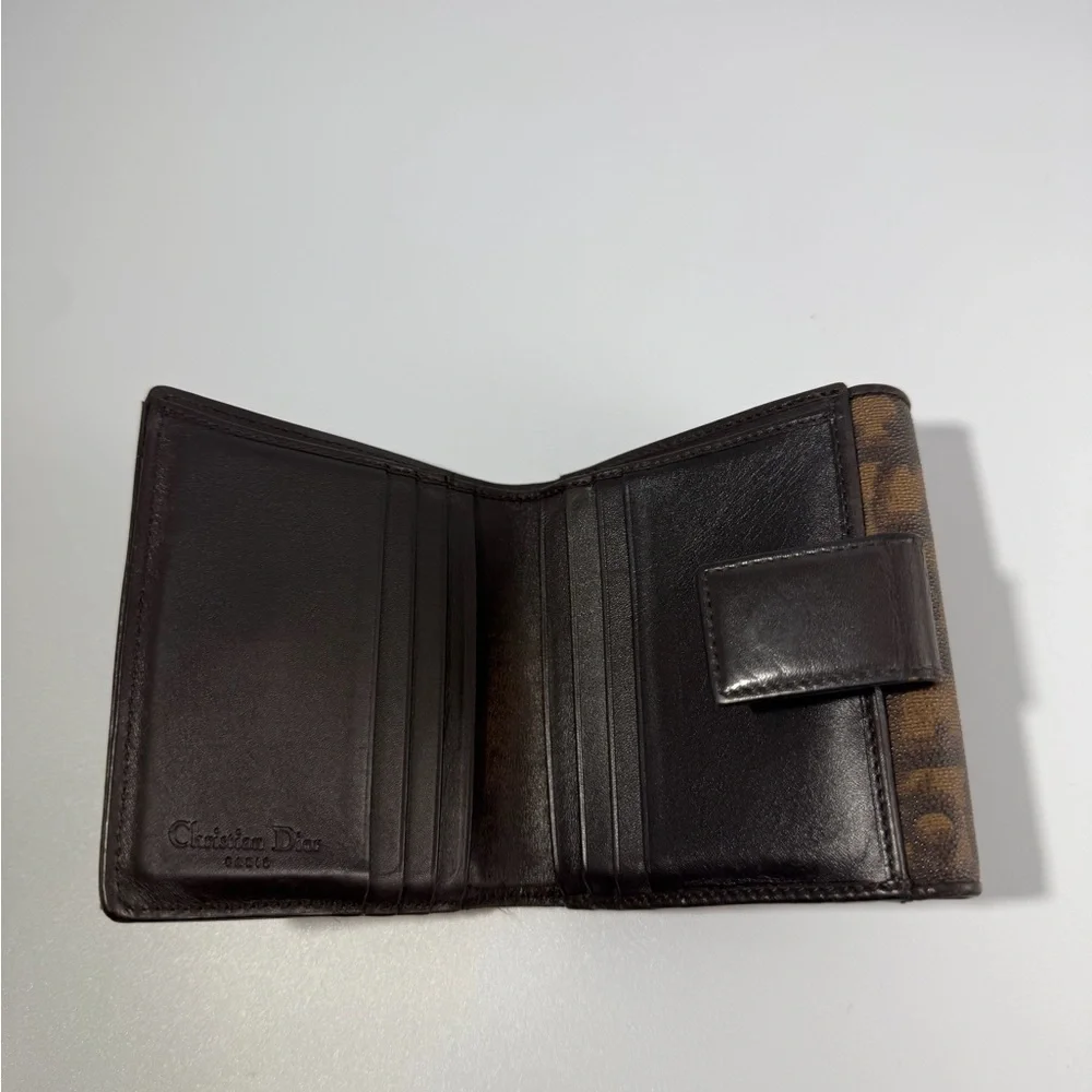 Authentic Christian Dior Romantique Trotter Ribbon Small Wallet Brown